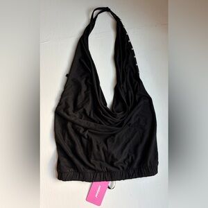 Edikted Black Draped Halter Tank with Snap-Accent Strap